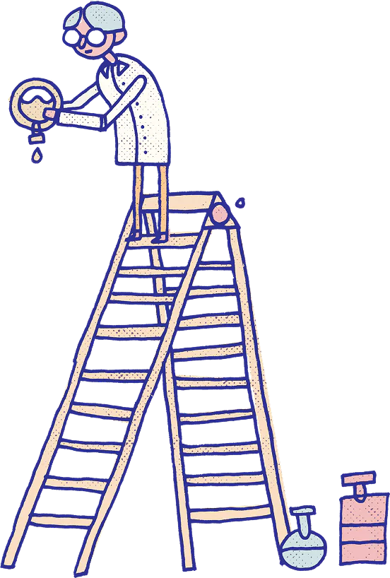 Illustration of a scientist on top of a ladder