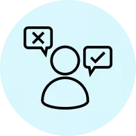 Icon showing an avatar and a two ballons showing correct/incorrect symbol