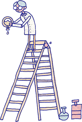 Illustration of a scientist on top of a ladder