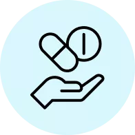 Icon showing a hand delivering some medicines